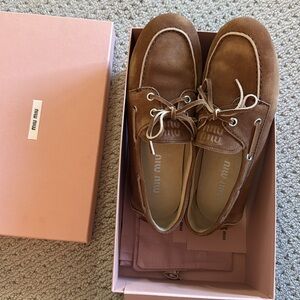 NWT Miu Miu Unlined Bleach Leather Loafers “Boat Shoes”